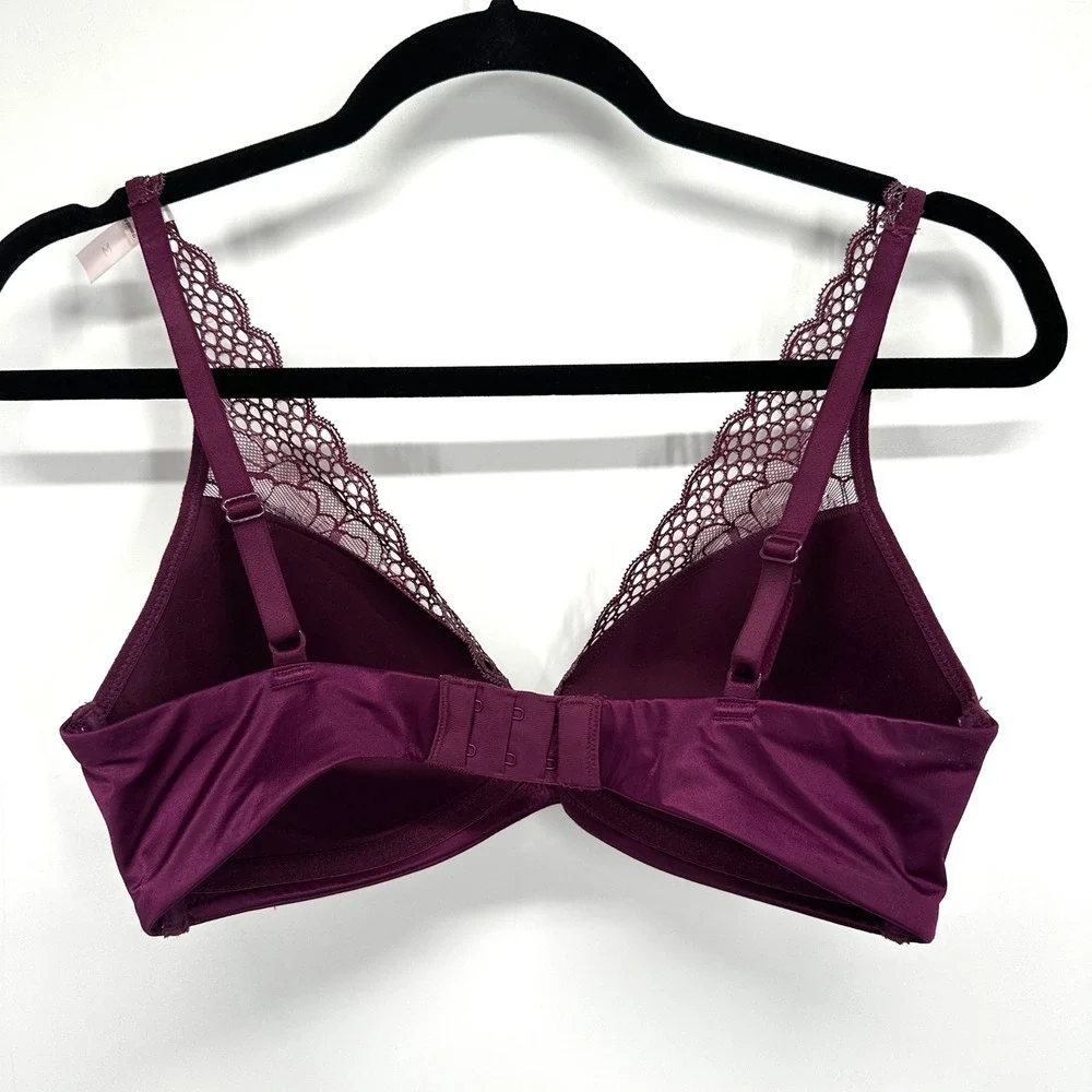 Ambrielle Full Coverage Lace Wireless Bra Size M Plum Purple Floral Comfort
